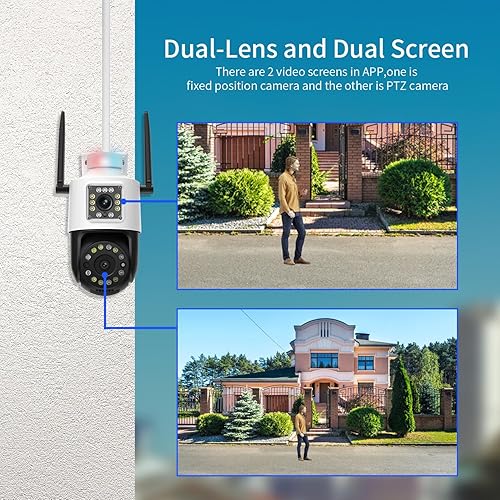Miniatura 3 de Cámara de seguridad para exteriores doble cámara para seguridad del hogar, foco de visión nocturna a color Pan&Tilt Vista de 360 con detección de