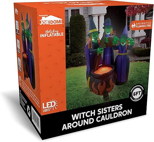 Miniatura 8 de Joiedomi Inflables de Halloween de 6 pies de alto con caldero de tres brujas alrededor de la llama con luz de llama, decoración al aire libre con