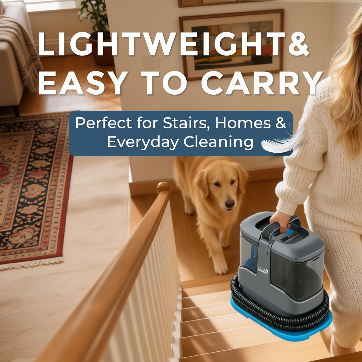 Hausmeister Hydroflex Pro Portable Carpet Cleaner and Pet Stain Remover, Upholstery Spot Cleaner Machine for Couch, Car Interior, Deep Cleaning Vacuum (Machine + 1 Solution & multi attachments)