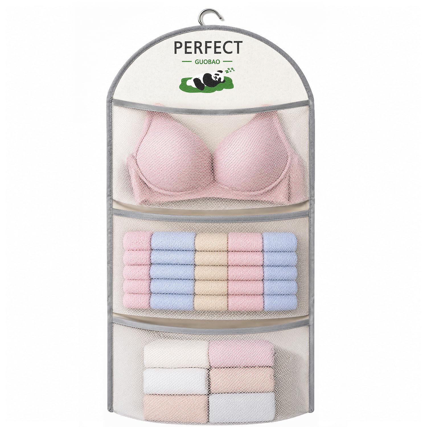 CASAVORN Hanging Storage Bag, 3-Tier Fabric Socks Organizer with Straps