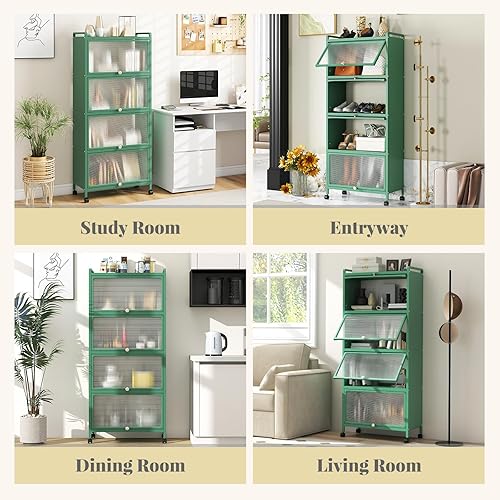 Miniatura 5 de Giantex Armario de almacenamiento de cocina de 5 niveles, soporte móvil para microondas con puertas de PC abatibles, estante de panadería de cocina