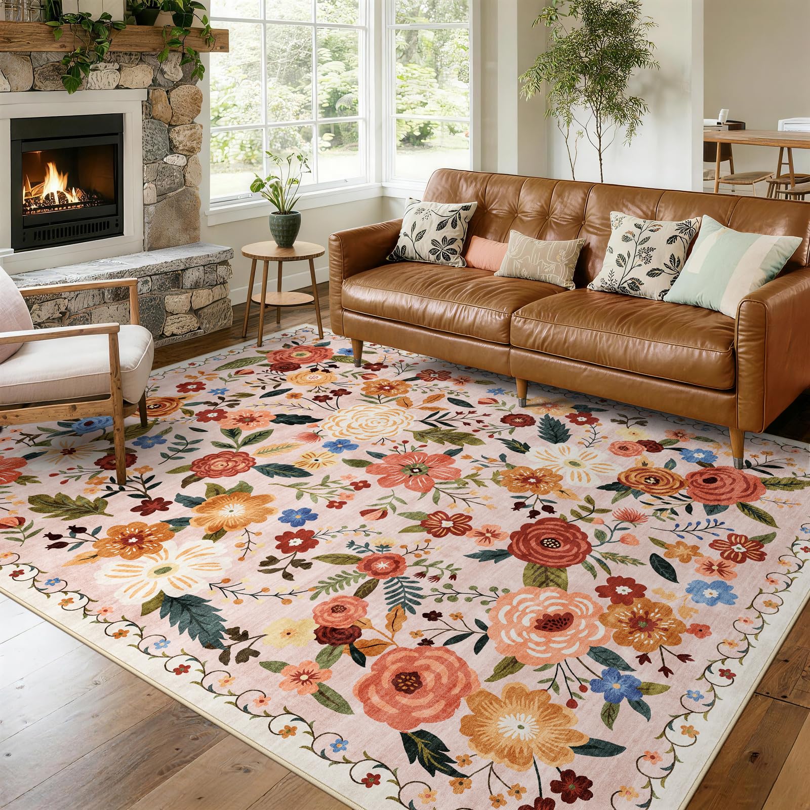 WARMYS 8x10 Floral Washable Rug