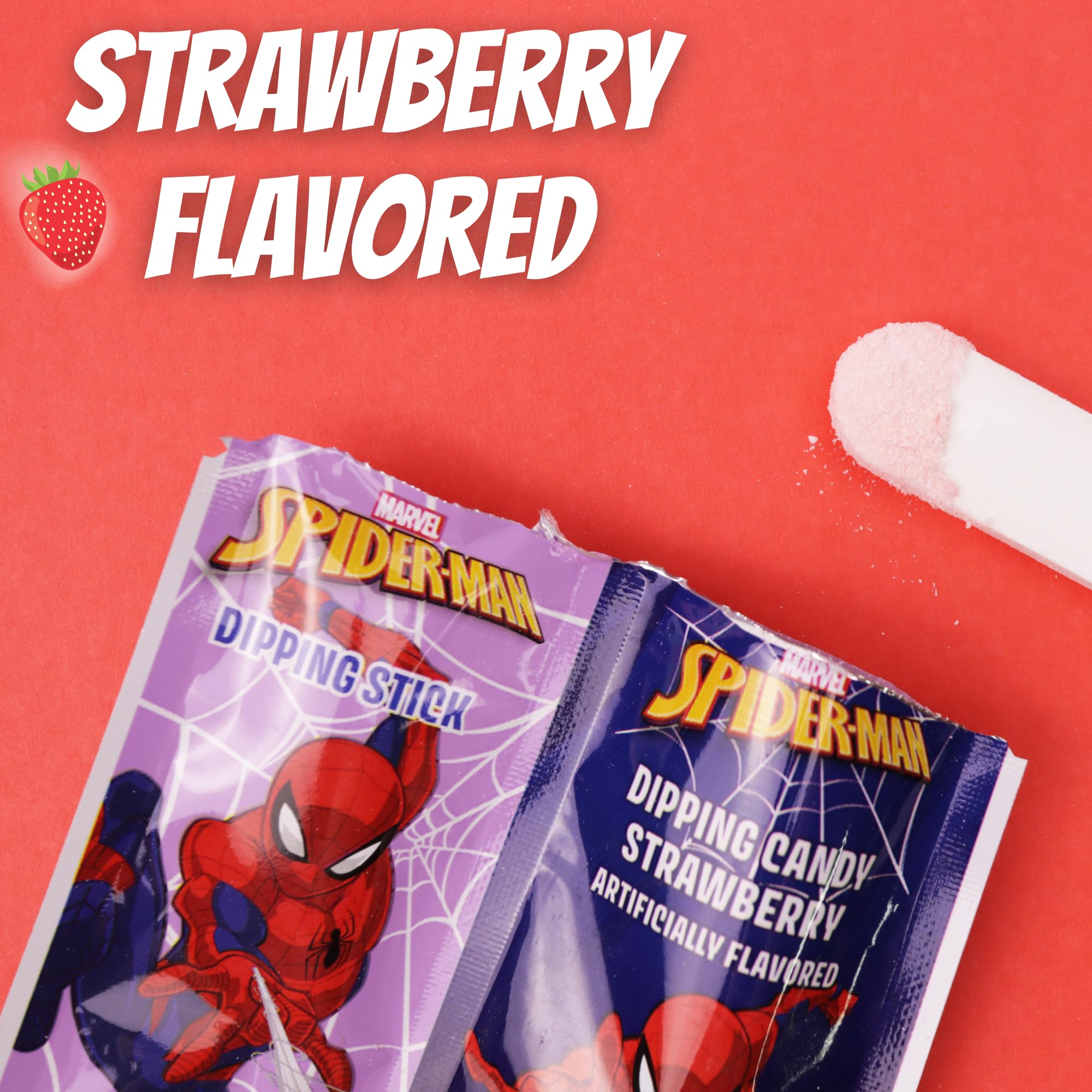 Amazon.com : Spiderman Candy Dipping Sticks Strawberry Flavored Powder,  Birthday Party Treats, 20 Pouches : Grocery & Gourmet Food