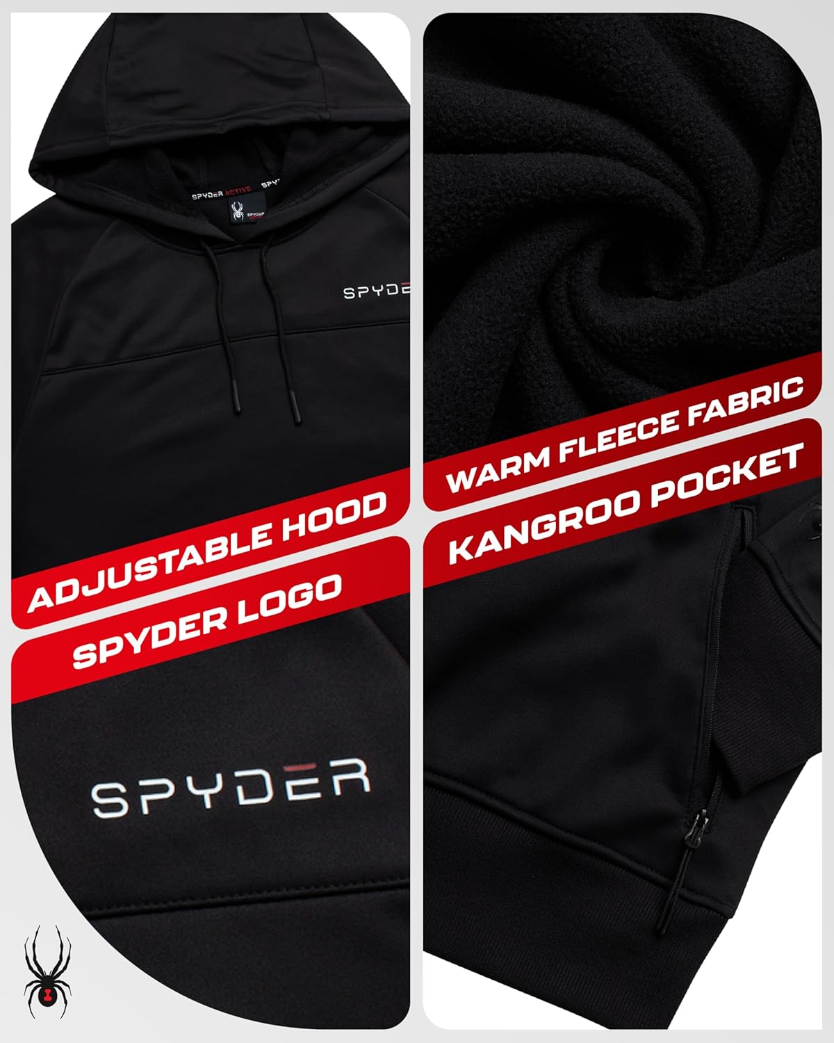 Spyder Mens Active Sweatshirt - Athletic Performance Tech Fleece Pullover Hooded Sweatshirts for Men with Pockets - Image 2