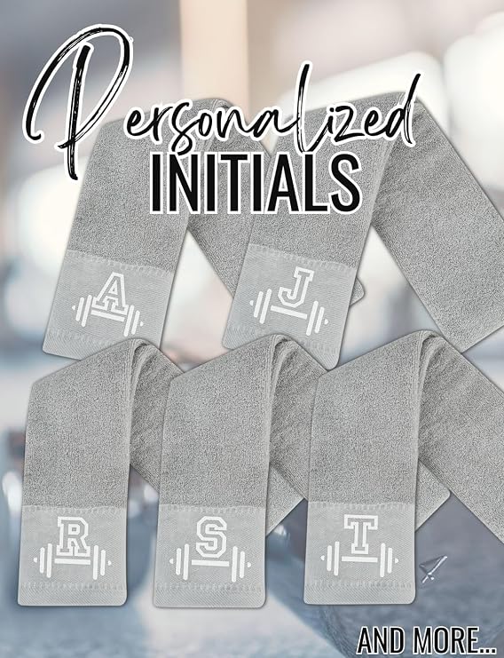 Gym Towel, Personalized Workout Gifts for Men, Women, Sports Lover, Exercise Fitness Gift for Gym Enthusiast on Birthday, Christmas, Soft and Absorbent Towel, Gray, Initial B