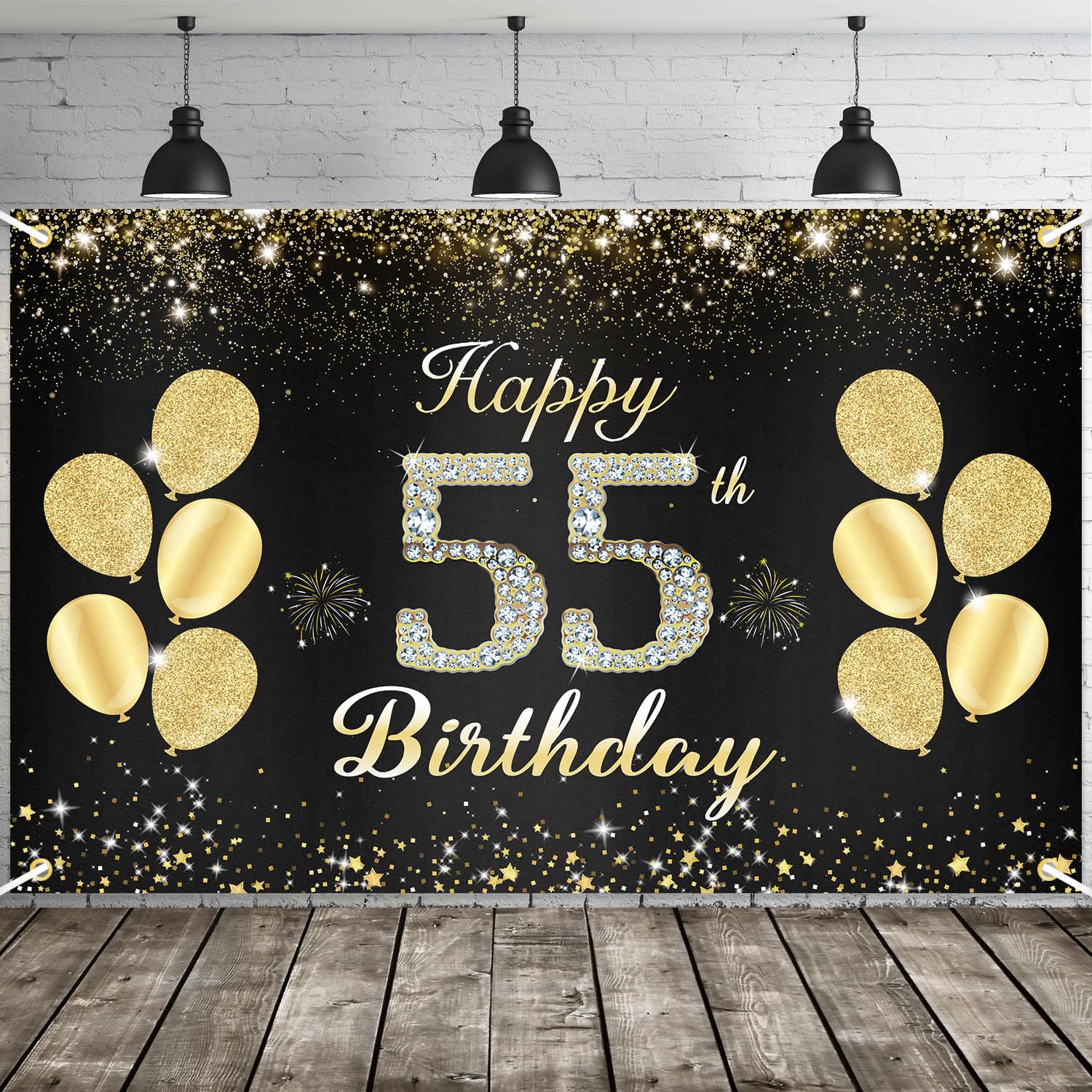 JOYKY Happy 55th Birthday Banner, Gold 55th Birthday Party Decorations for Women Her, 55 Year Old Birthday Supplies Backdrop Décor, 5.9 X 3.8 Fts