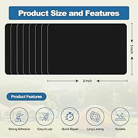 KING MOUNTAIN Self Adhesive Nylon Fabric Repair Patch, 58 Inches 8 Pcs, Quick Down Jacket Repair Patch, Waterproof Outdoor Gear Patch Kit for Tent,Backpacks,Umbrella, Gloves, Sleeping Bag (Black)
