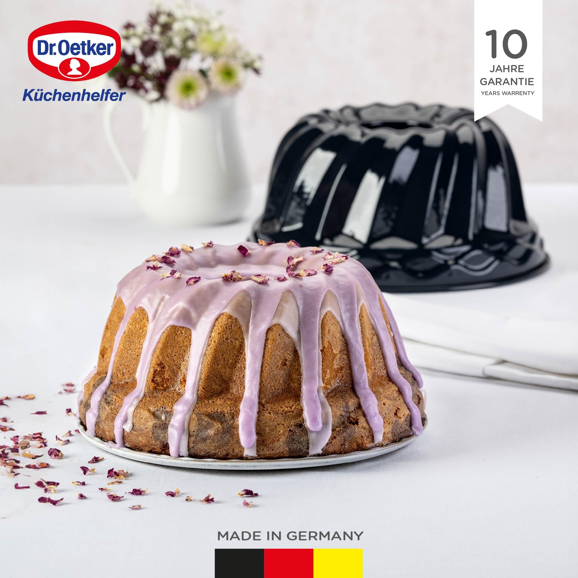 Dr. Oetker Guglhupf Backform Ø 24 cm Back-Liebe Emaille – Schnitt- & kratzfeste Gugelhupf Form mit Emaille – 24er Gugelhupfform in Dunkelblau