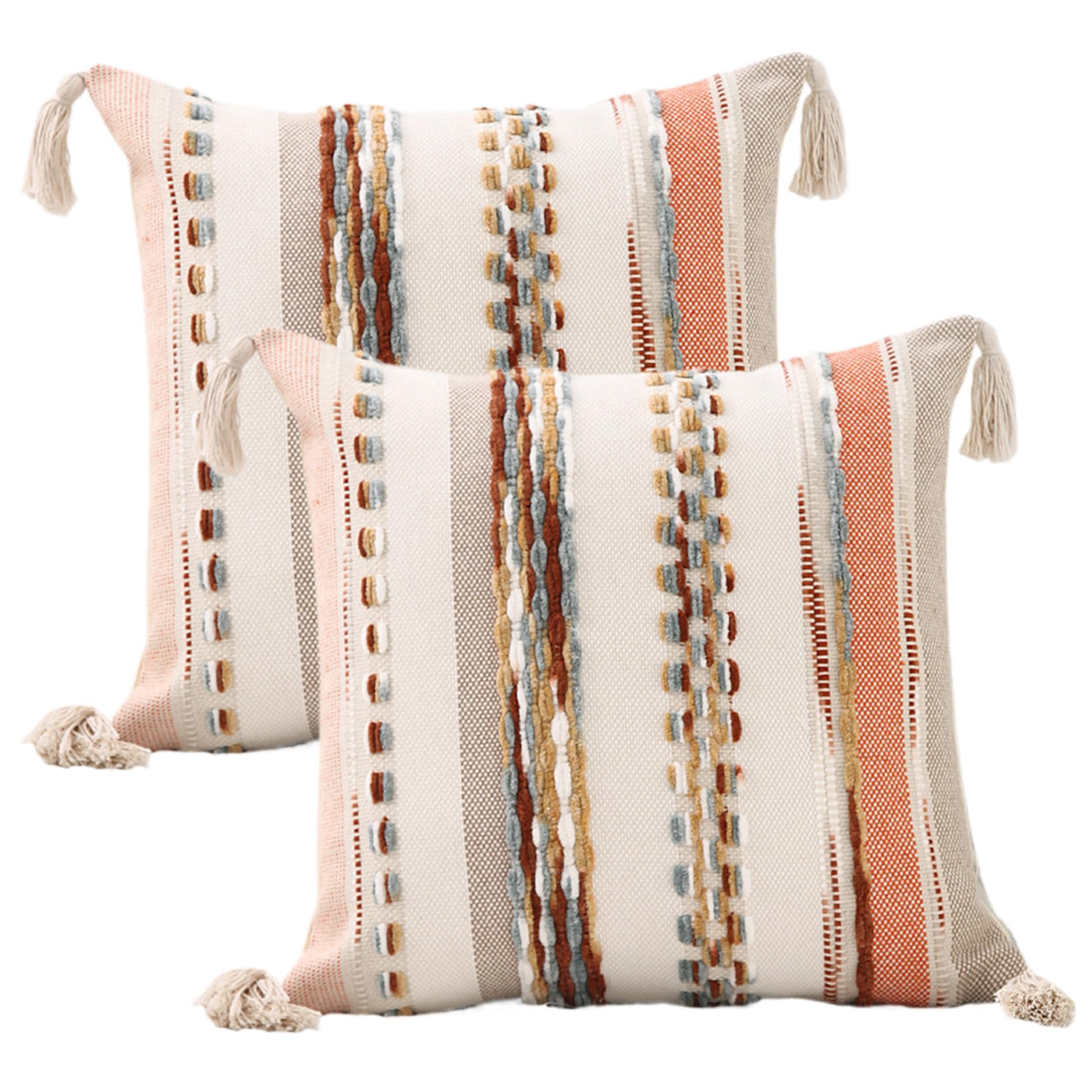 2 pezzi di cuscini Boho, federe quadrate Boho con nappe federe testurizzate a righe 18x18 cuscini neutri multiuso per divano letto arredamento soggiorno