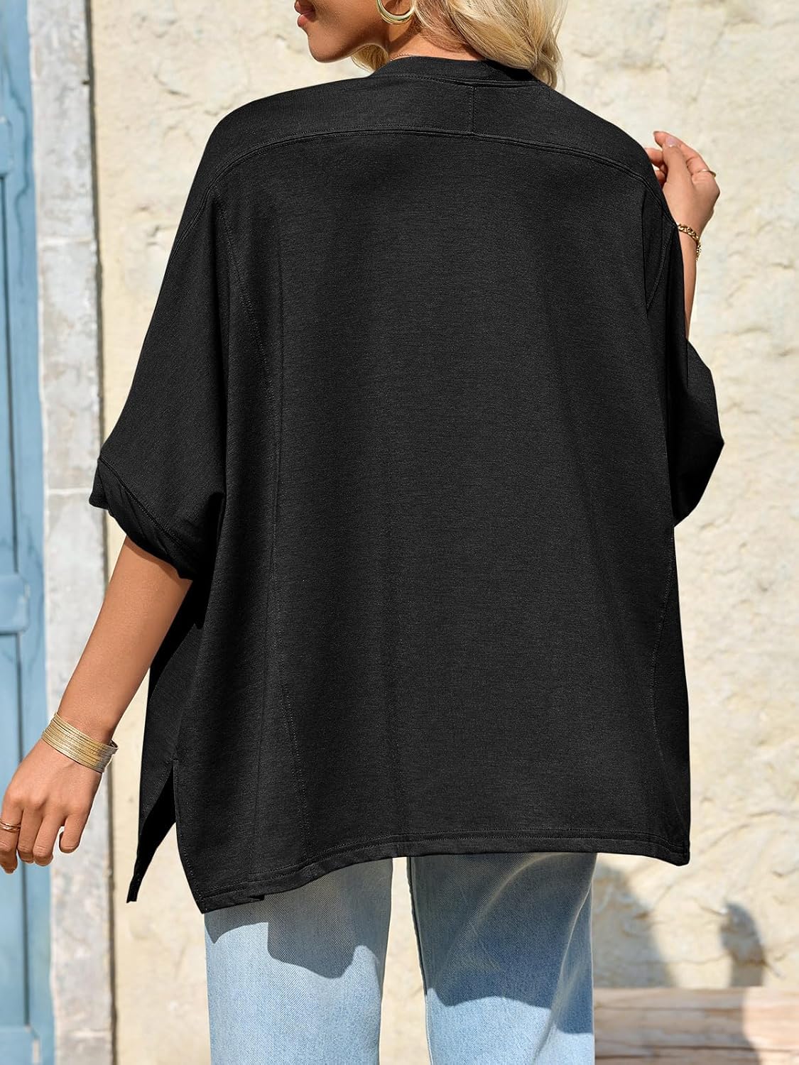 Tankaneo Womens Oversized Tshirts Batwing Short Sleeve Asymmetric Hem Tops Summer Casual Loose Fit Tunic Tee Shirts - Image 4