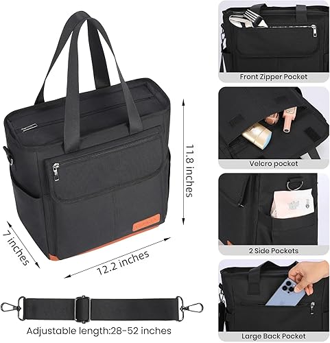 Miniatura 2 de Lonchera para mujer, bolsa térmica térmica a prueba de fugas para mujeres, bolsa grande de almuerzo para adultos (negro, 16.2 litros)