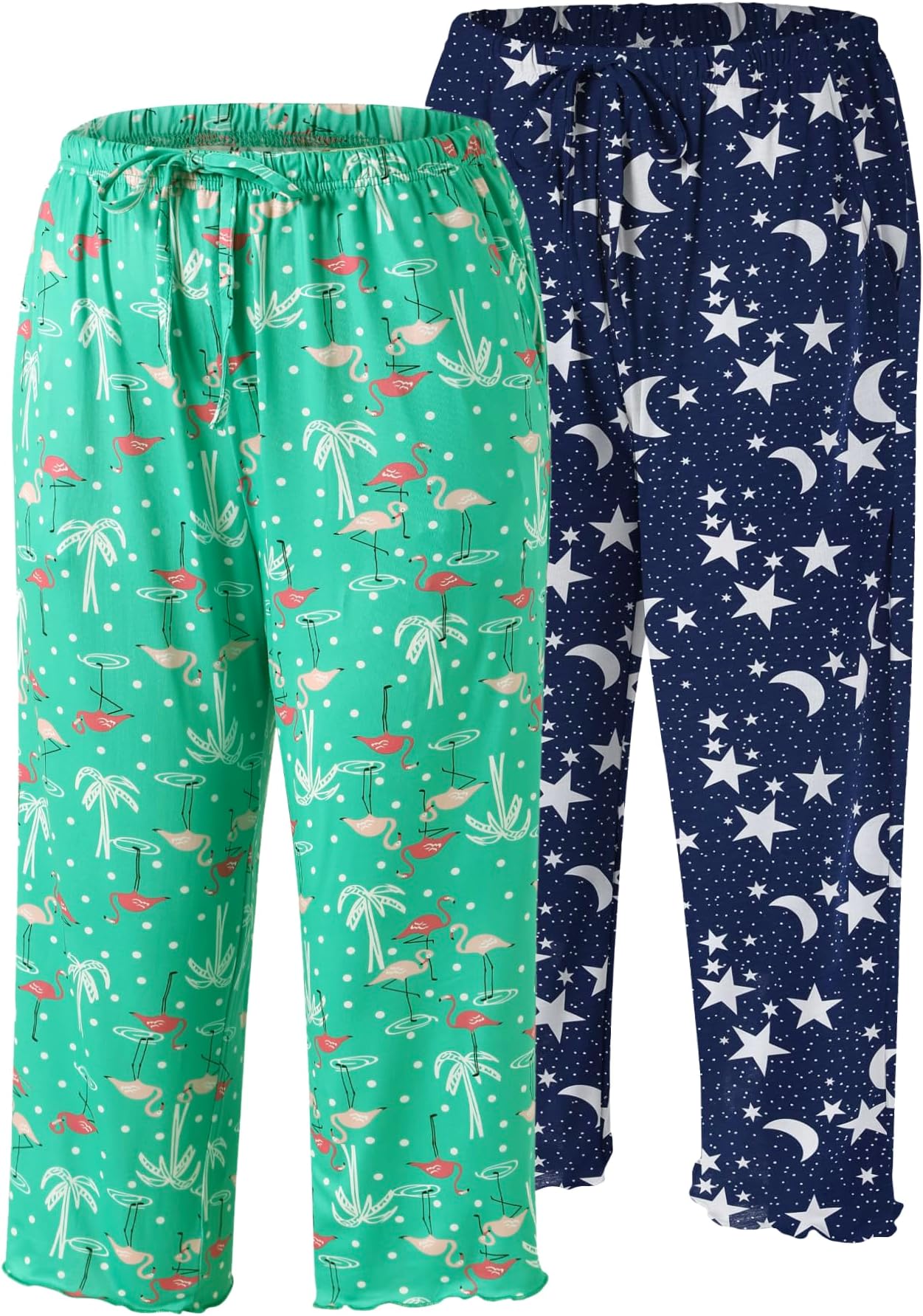 2 Pack Women's Capri Pajama Pants Lounge Sleep Bottom with Pockets