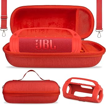 JCHPINE Silicone Cover and Carrying Case for JBL Flip 7 Portable Speaker | Accessories for JBL Flip 7 Silicone Case with Handle and Shoulder Strap, Protective Cases for Flip 7 Speaker Red