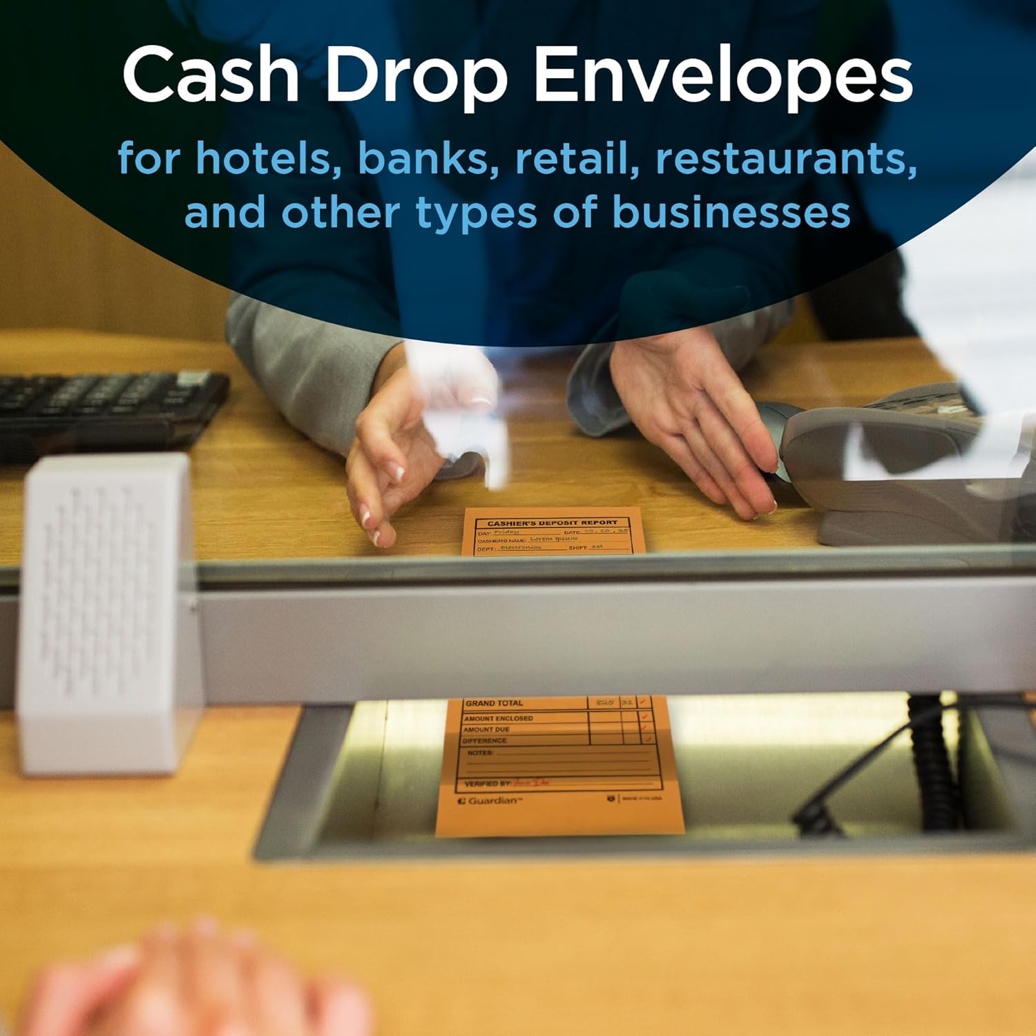Guardian Cashier Deposit Report Envelopes - Made in America with Gummed Flaps, Pack of 500 Cash Drop Envelopes – Cash Register for Small Businesses, Retailers & Restaurants – Brown Kraft Envelope