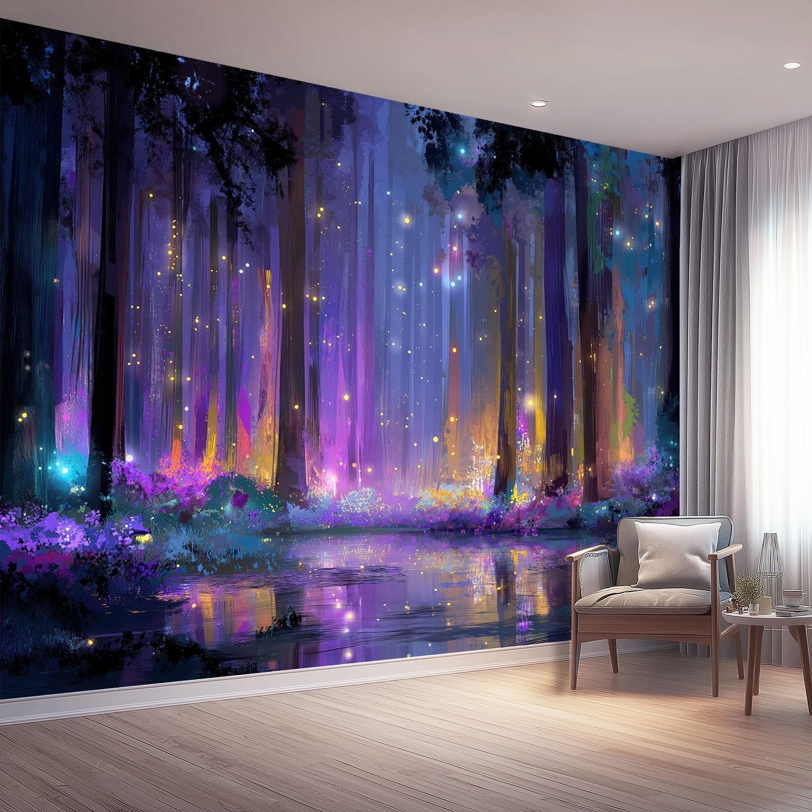 Papier peint panoramique forêt magique 300x210 cm toison violet