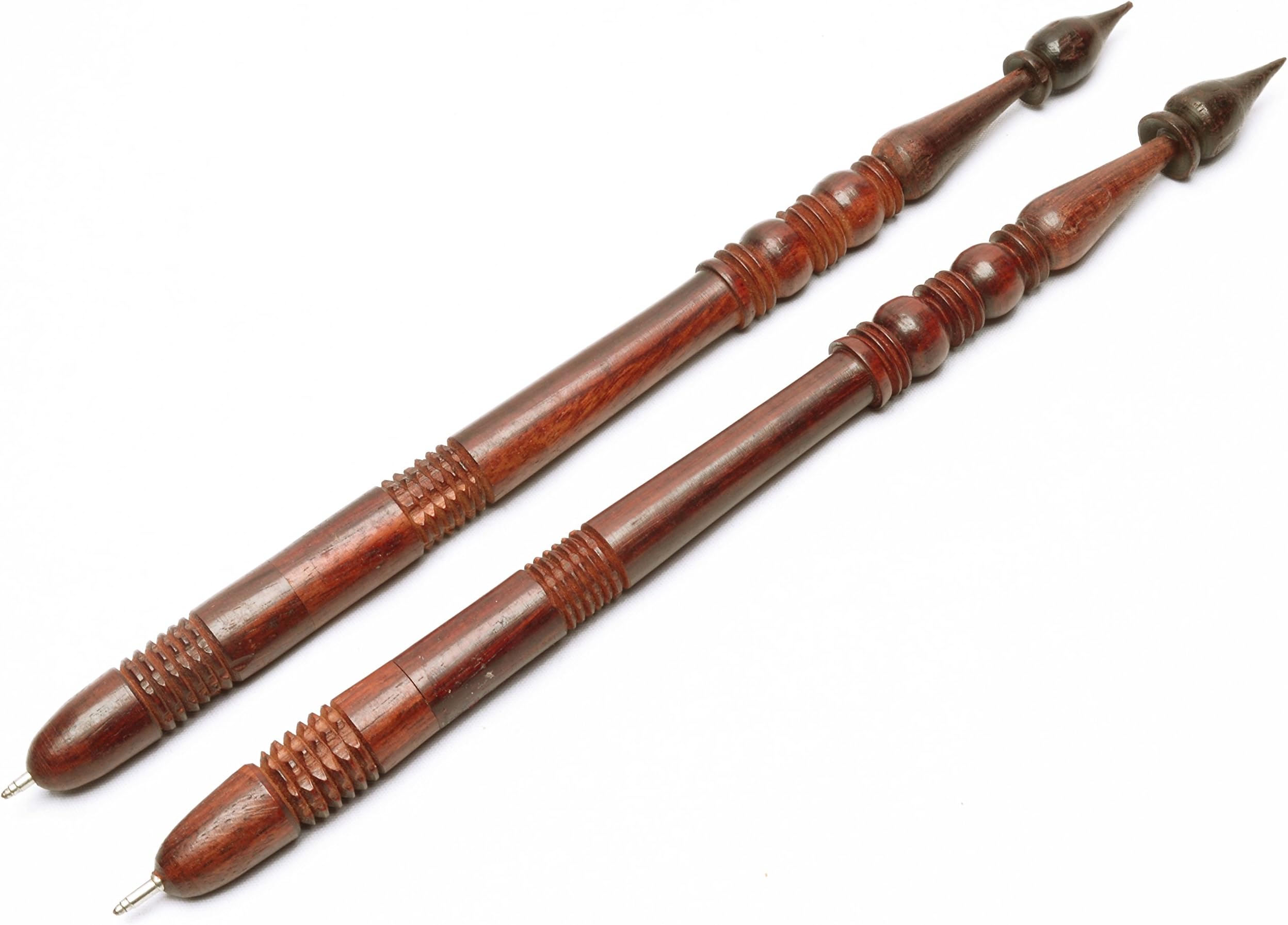 Genuine Red Sandalwood Carved Ball Pen 8"L Vintage Indian Rare Gift Pair 2 Pcs