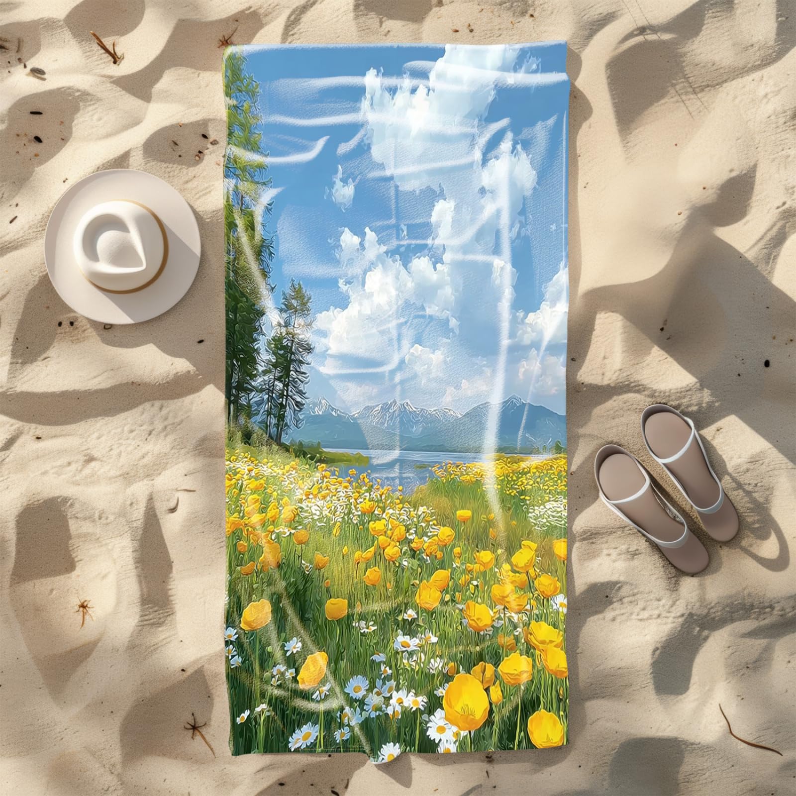 Telo Mare Microfibra Grande 200X200 Fiore Giallo Telo da Mare Matrimoniale Xxl,Ad Asciugatura Rapida, Telo Bagno Senza Sabbia,Spiaggia, Campeggio, Escursionismo, Picnic