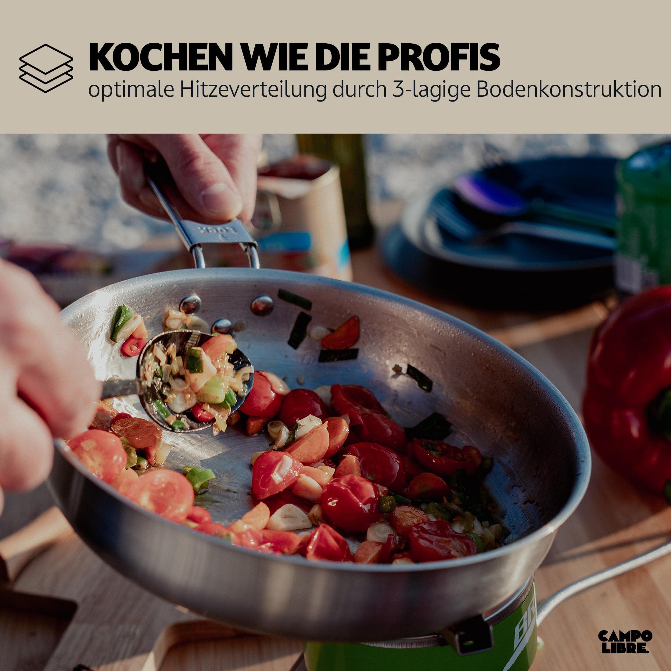 Campo Libre.® Enzo I Camping Kochgeschirr aus Edelstahl I kompaktes Campinggeschirr I Outdoor Kochgeschirr induktionsgeeignet I Camping Topf, Pfanne I perfekt für den Campingkocher I alle Herdarten