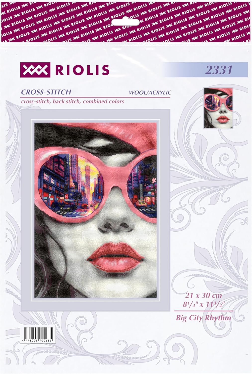 RIOLIS - Big City Rhythm 2331, Landscape Cross Stitch Kits 8¼"x11¾, Cross Stitch Kits for Beginners & Advanced, DYI Gift Crossstitching Kit, Girl Embroidery Counted Stitching Kit