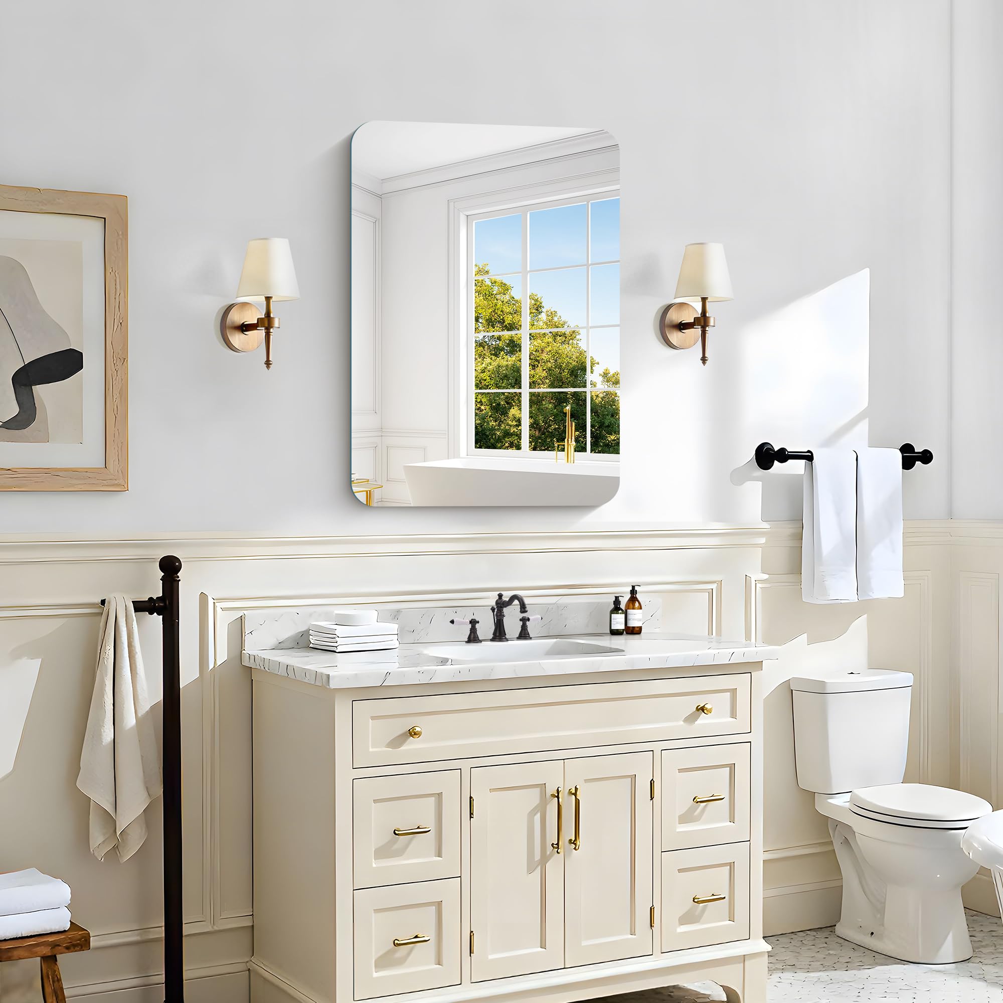 KOCUUY Espejo de baño Rectangular sin Marco, Espejo de Pared de 70 x 50 cm, Espejo con Cristal irrompible, reflexión HD, Esquinas Redondeadas, Adecuado para baños, dormitorios o vestidores.