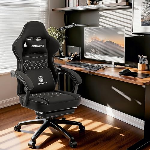 Miniatura 2 de Silla de juego Dowinx con tela transpirable, silla de juego con almohadilla de gel y bolsa de almacenamiento, silla Gamer cómoda con colchón de
