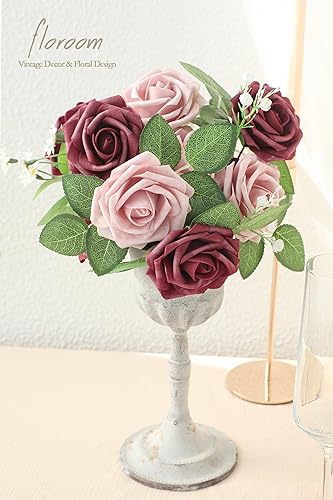 Miniatura 10 de Floroom Flores artificiales, 25 rosas falsas de espuma verde elfo de aspecto real con tallos para ramos de boda, centros de mesa de despedida de