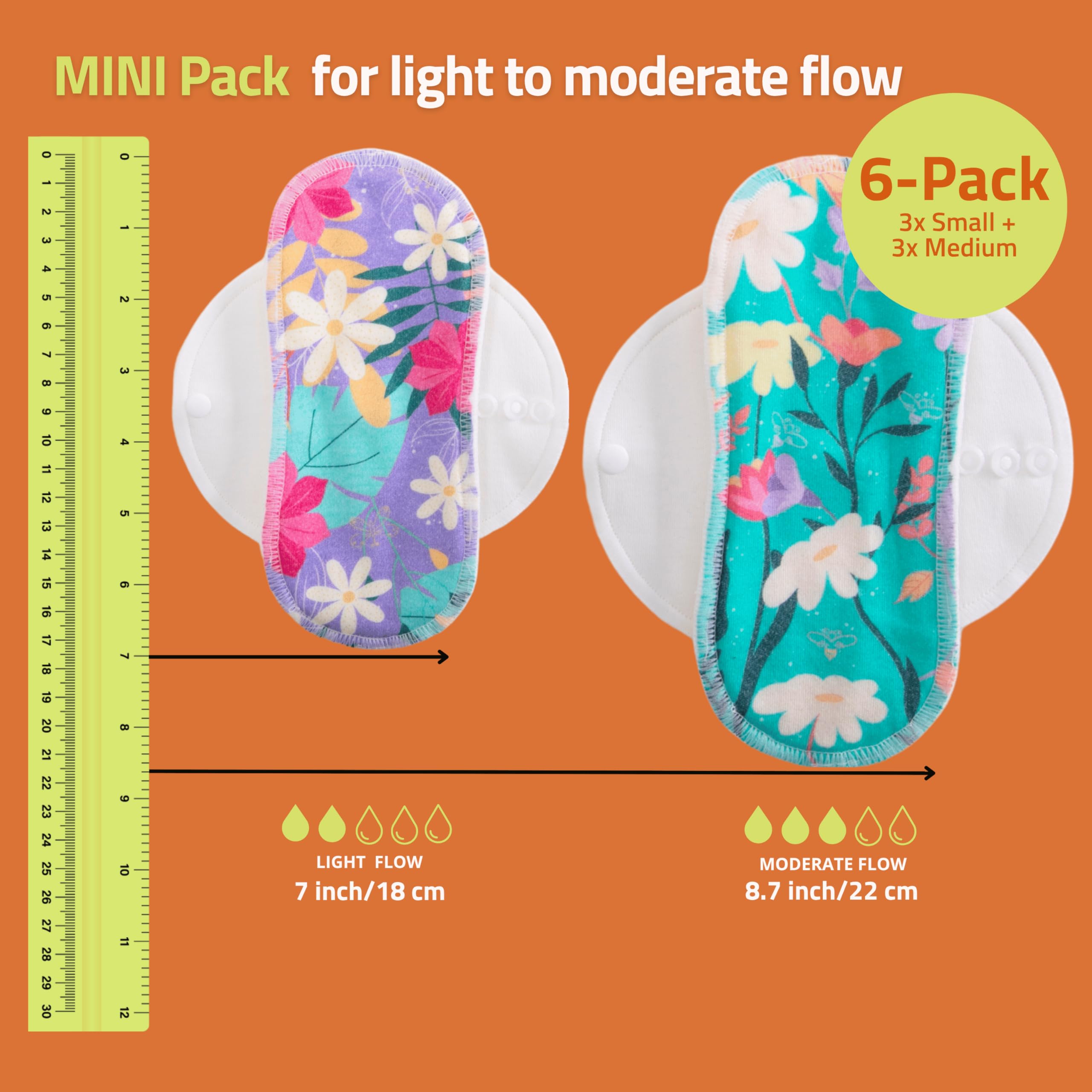 Natissy Assorbenti Lavabili in Cotone Biologico per Donna e Adolescente, Morbidi, Traspiranti, Non Irritanti e Riutilizzabili - Set 6 pz Taglie S+M - Made in EU