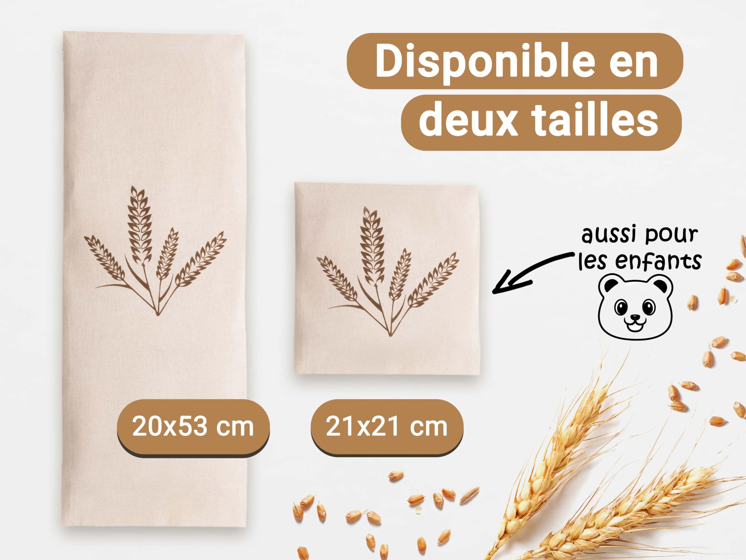 ZOLLNER Coussin en grains grand - coussin chauffant adapté au micro-ondes - contre les tensions de la nuque et des épaules - grains de blé naturels - housse amovible et lavable - 20x53 cm