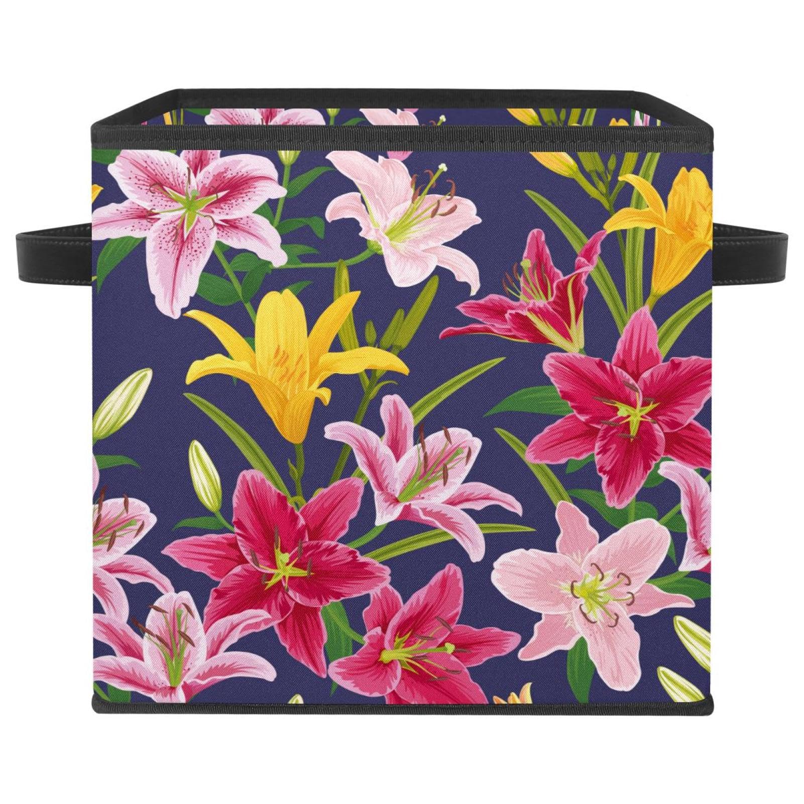 Boîte de rangement pliable en tissu à motif fleurs de lys pour placard et chambre
