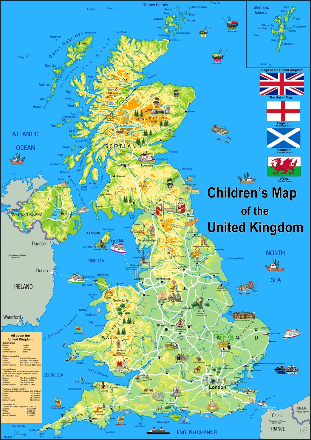 Children's Illustrated Map of the UK - Size A1-59.4 x 84.1cm - Paper Laminated