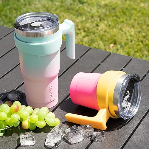 Miniatura 7 de BJPKPK Vaso de 20 onzas con asa, de acero inoxidable, con tapa y pajilla, para mujeres y hombres, goma de mascar