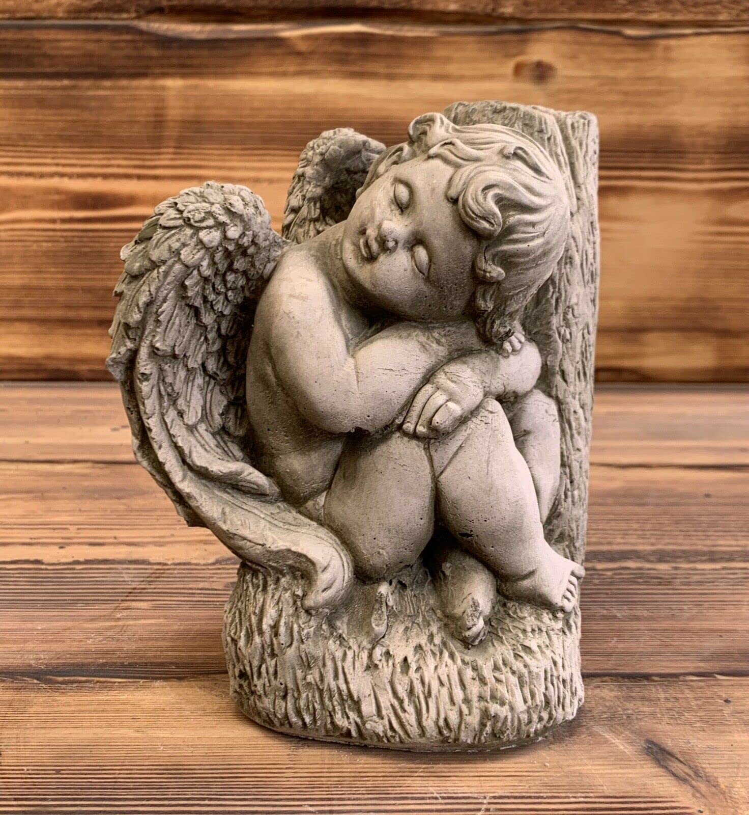 STONE GARDEN SLEEPING CHERUB MEMORIAL STONE ORNAMENT