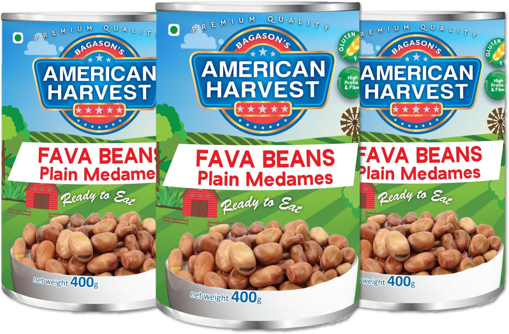 American Harvest Fava Beans (Foul Medammas Plain) EO 400g Pack of 3