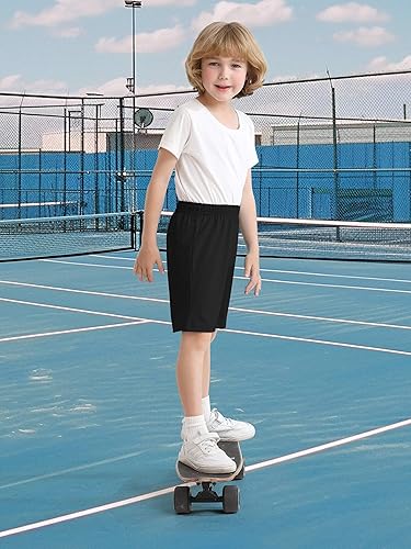Miniatura 7 de Resinta Paquete de 4 pantalones cortos para niños pequeños, cintura elástica, pantalones cortos atléticos de baloncesto, fútbol, verano, sin