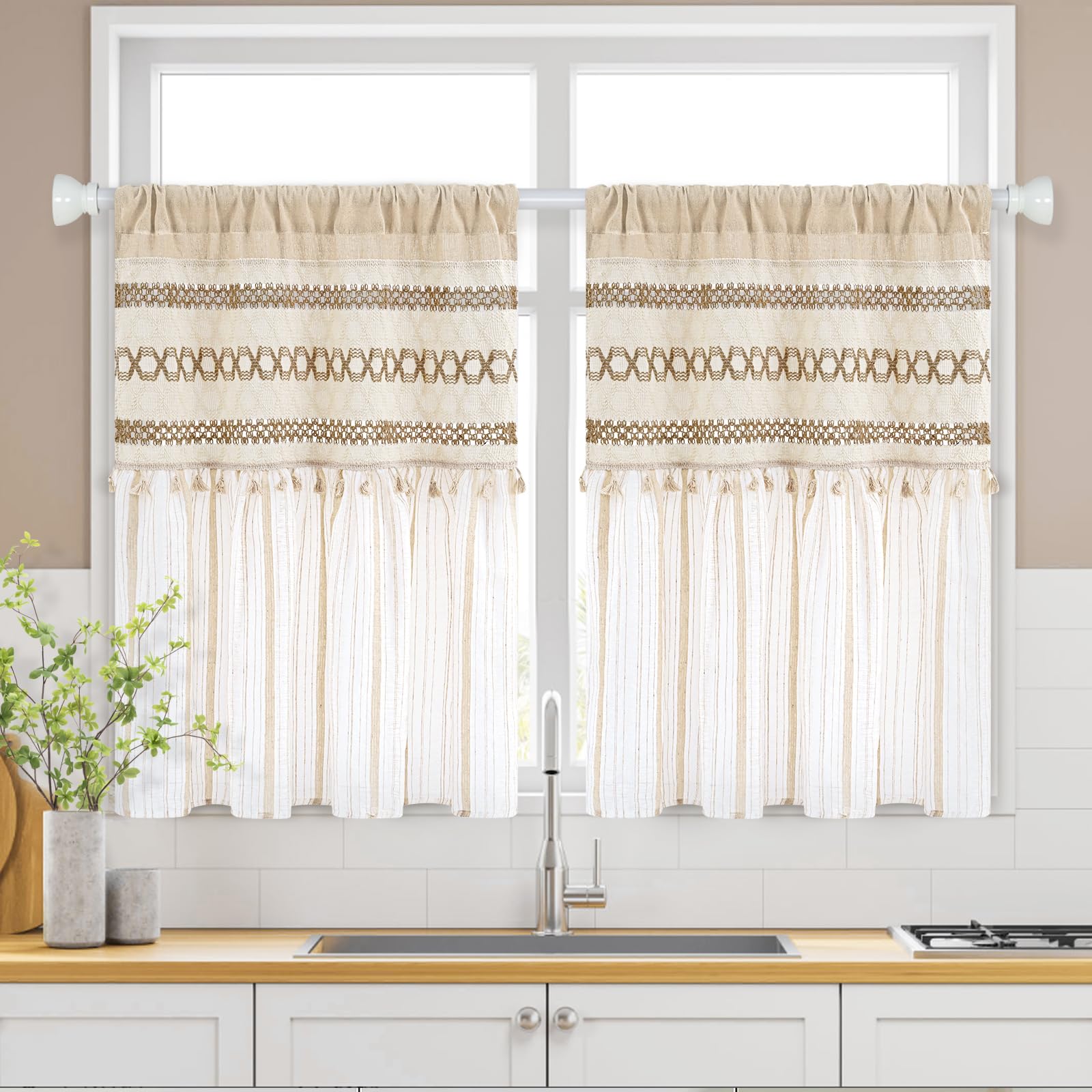 FRAMICS Farmhouse Kitchen Curtains 36 Inch Length