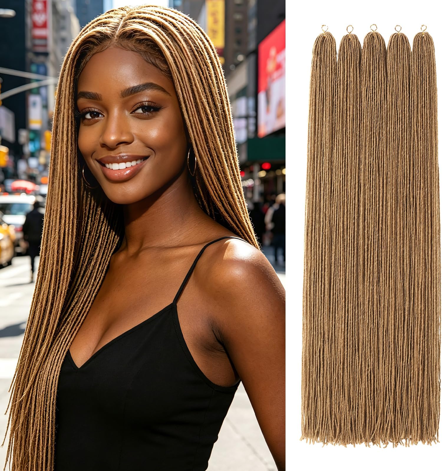 Micro Faux Locs Crochet Hair 36 Inch 5 Packs Color Honey Blonde