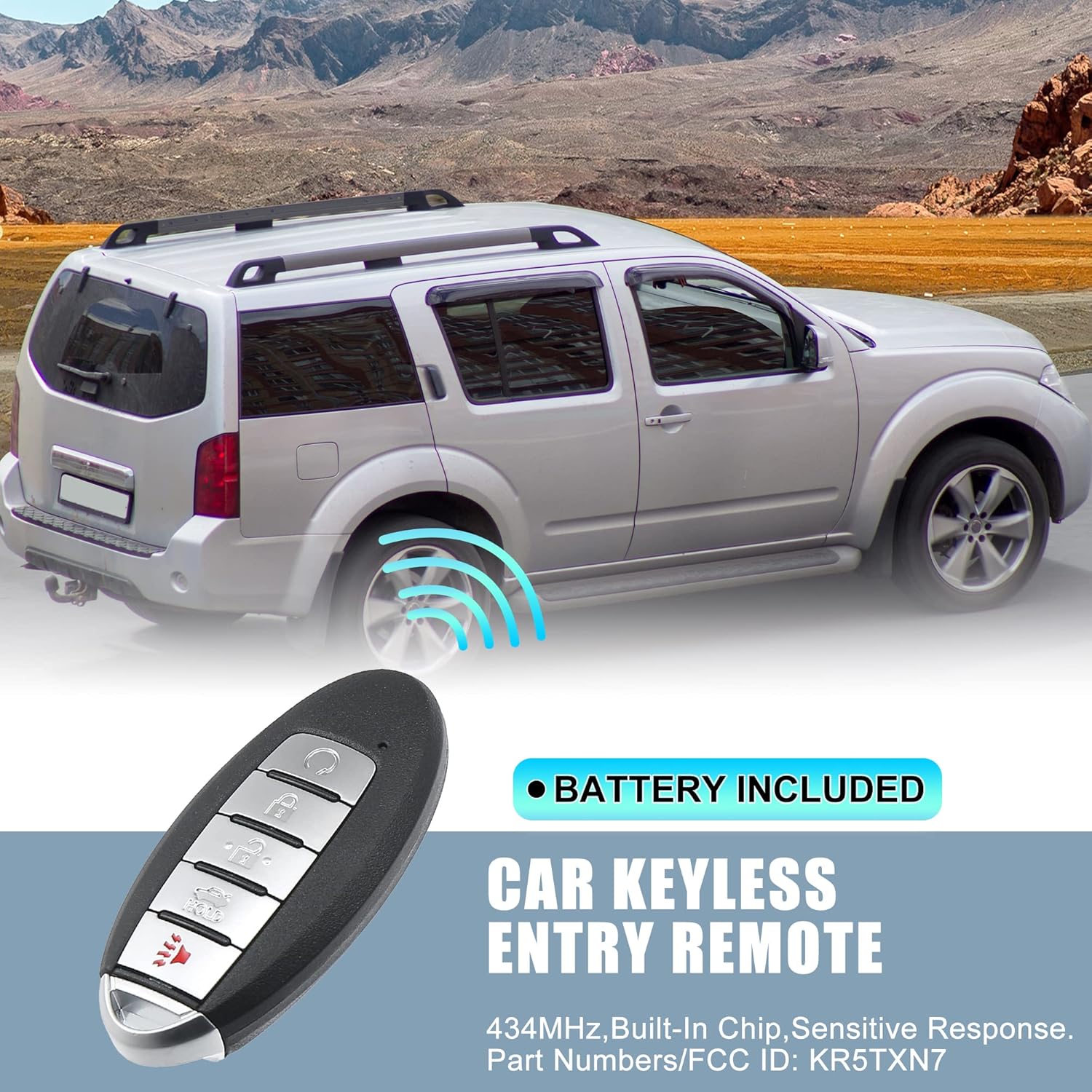 X AUTOHAUX 434MHz KR5TXN7 Replacement Smart Proximity Insert Keyless Entry Remote Key Fob for Nissan Murano Pathfinder 2019-2020 5 Buttons 4A Chip 285E3-9UF7A - Image 2