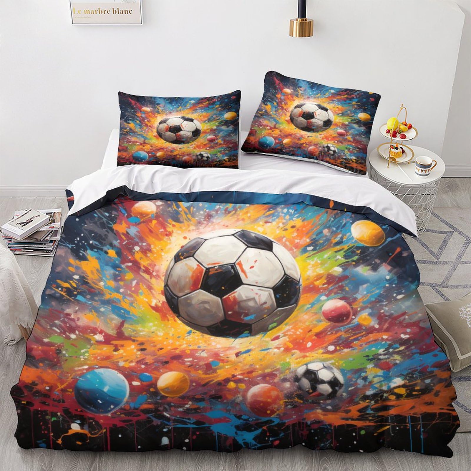 Parure de lit football 220x240 avec fermeture éclair housse couette adulte enfant
