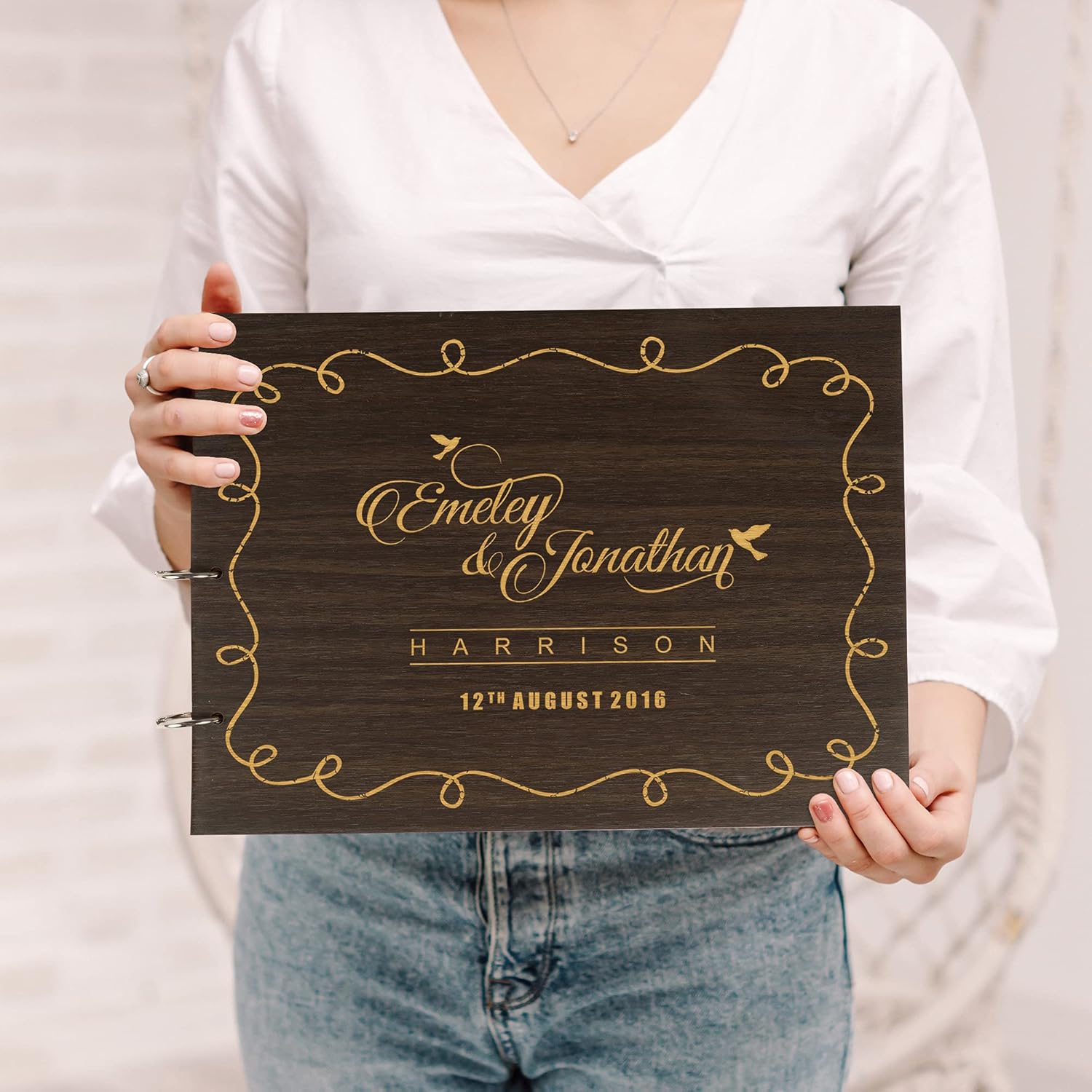 Darling Souvenir Personalized Engraved Laser Cut Wedding Guest Book Wooden Cover Sign-in Book Registry Guestbook Scrapbook-LQ