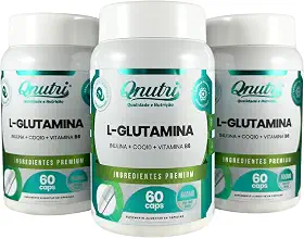 Kit 3x L-Glutamina Qnutri Suplemento Natural Aminoácidos 60 cápsulas