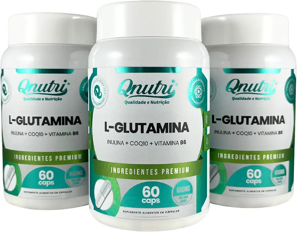 Kit 3x L-Glutamina Qnutri Suplemento Natural Aminoácidos 60 cápsulas