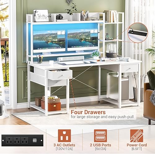 Miniatura 11 de Aheaplus Escritorio LED para juegos con gabinete, estación de trabajo para computadora de 47.2 pulgadas, color negro Negro -,Roble