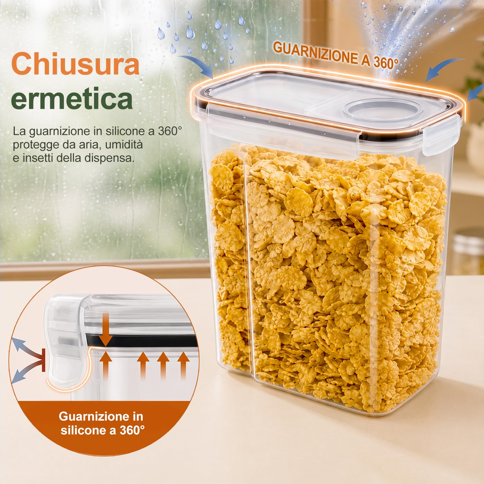 GoMaihe Contenitori Ermetici per Alimenti, 6 x 4 L, Muesli e Cereali | Una Confezione intera per Contenitore: ca. 750 g di Muesli o Cornflakes, 1,5 kg di Fiocchi d’avena, 2 kg Farina; Senza BPA