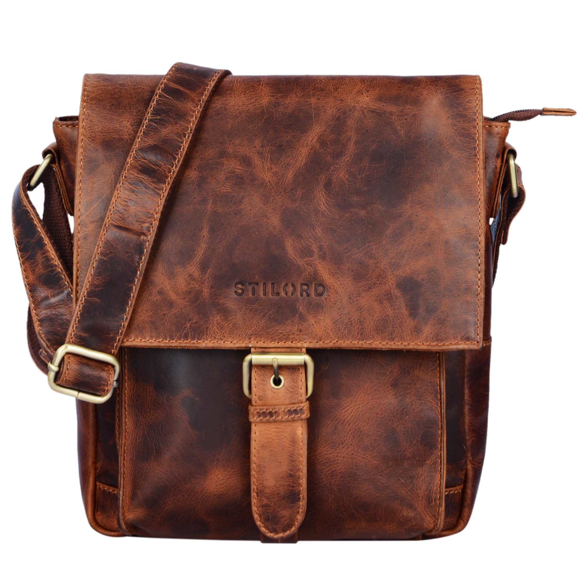 STILORD Nevio Sacoche pour Hommes en Cuir | Petite Messenger Bag Élégante Vintage | Sac à Bandoulière pour Tablette 10.1" Besace pour iPad en Cuir Véritable Couleur:Noir