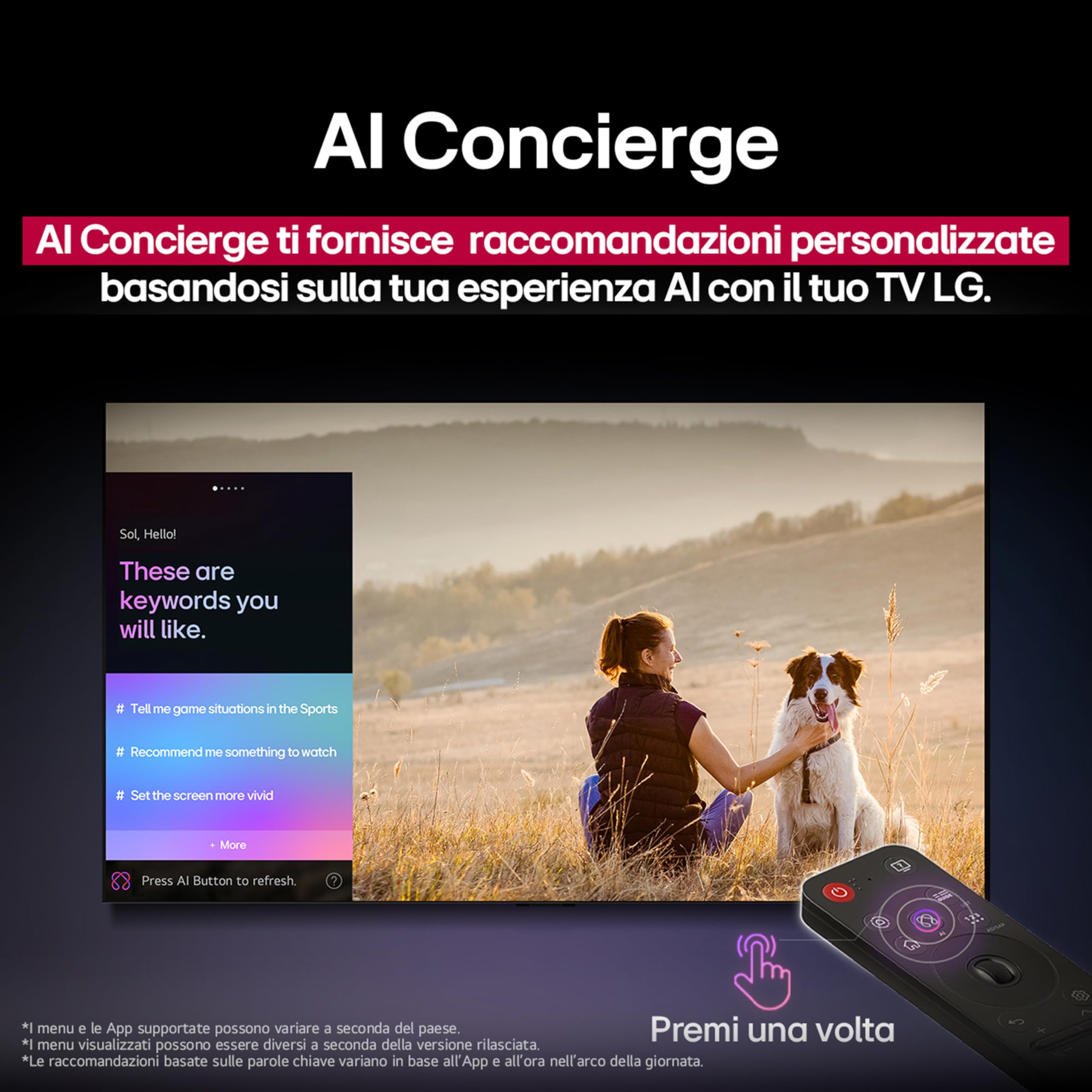 LG QNED AI QNED70 Smart TV 55 pollici 4K, Processore α7 Gen8, Dynamic QNED Color, webOS con AI e telecomando puntatore AI, Gaming con VRR 4K@60Hz, 55QNED70A6A 2025