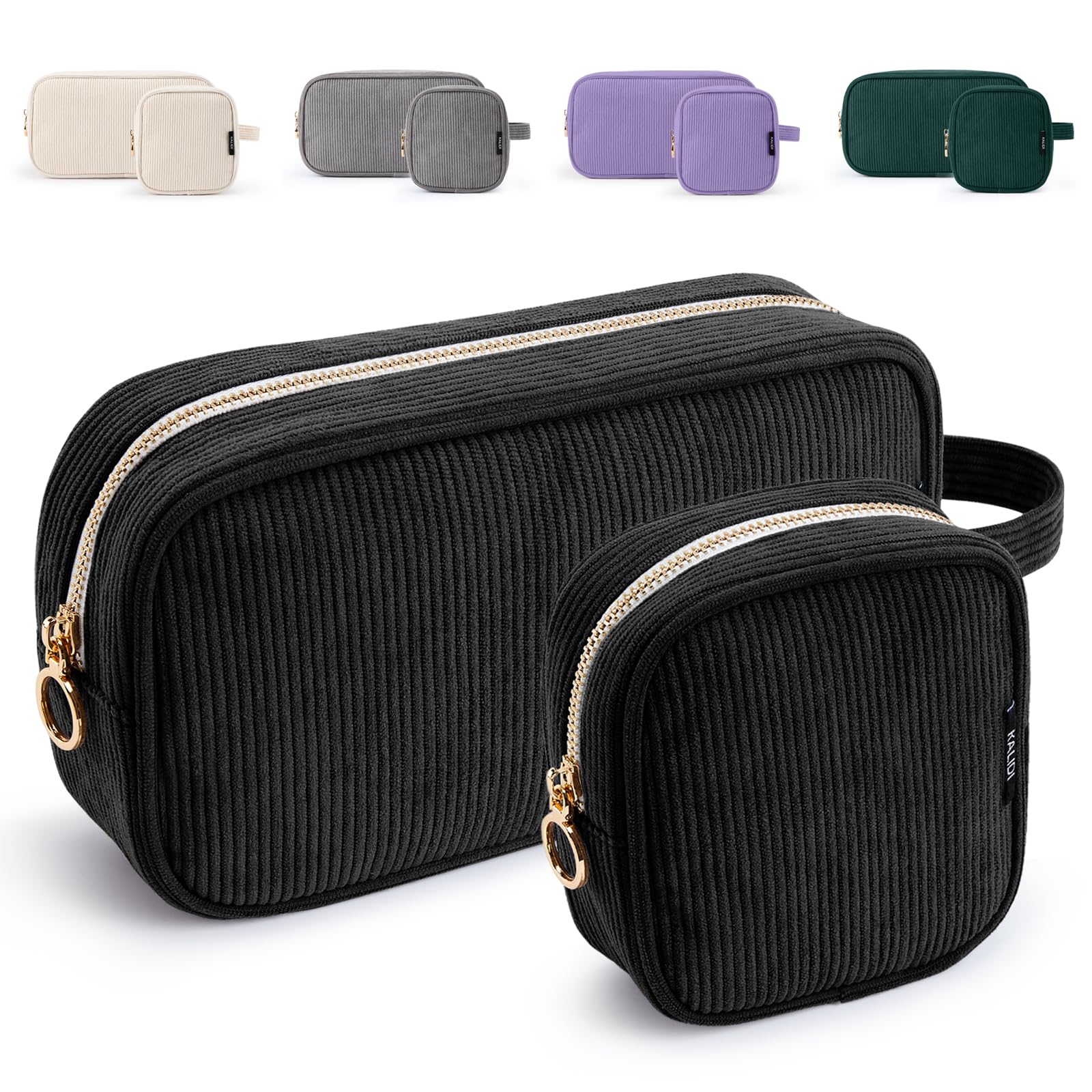 KALIDI Makeup Travel Bag for Women Corduroy Make Up Pouch with Metal Ring Zipper Portable Cosmetic Organizer Toiletry Make-up Bag for Handbags