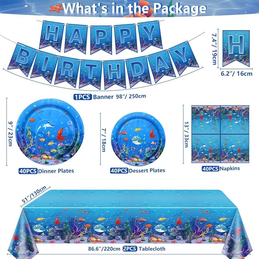 Ocean Under The Sea Party Supplies Decoration, Blue, Marine Animals Foil Balloons Kids Birthday Party Supplies