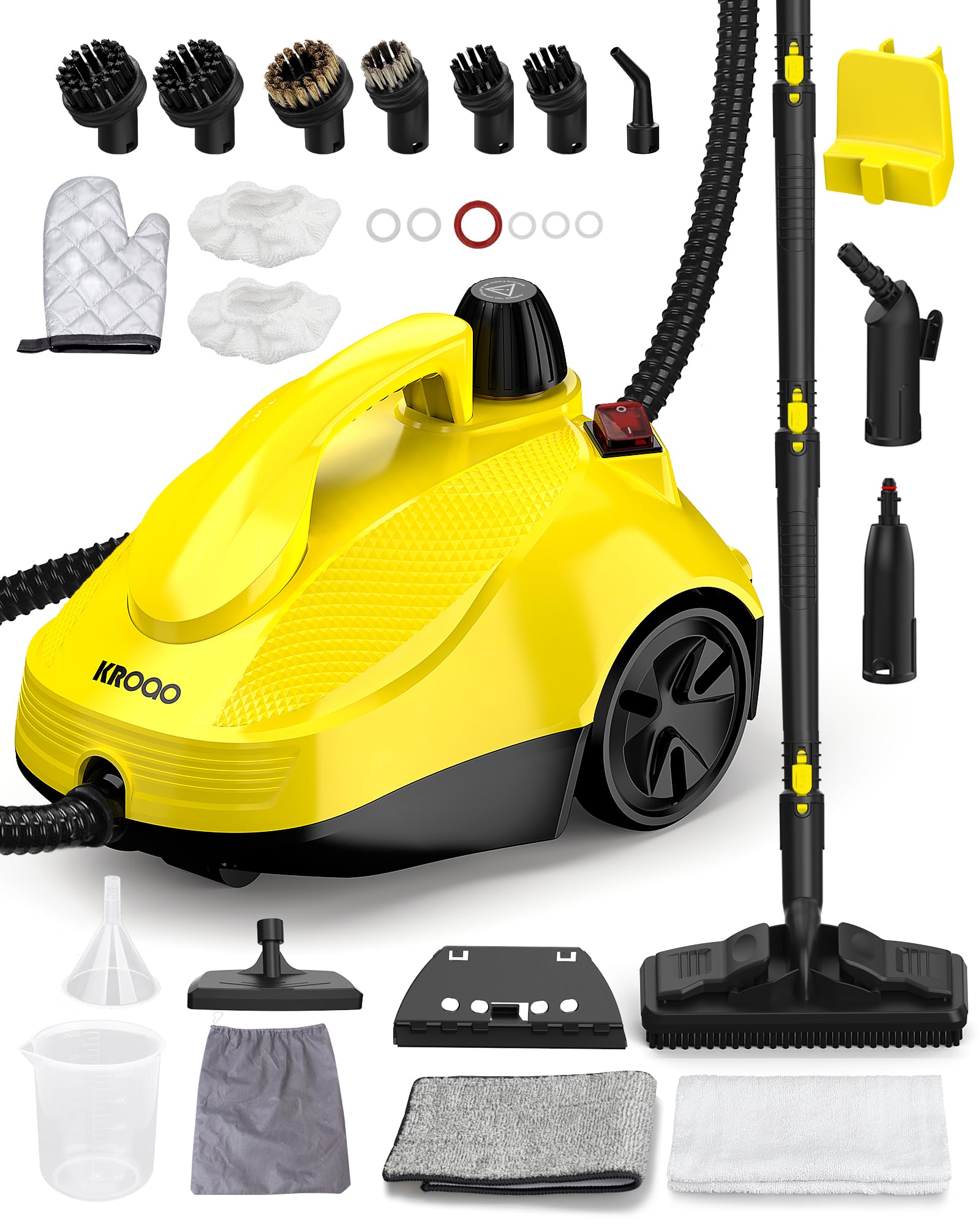 Nettoyeur vapeur KROQO avec 23 accessoires et câble d'alimentation de 5 m pour nettoyer les fours, tapis, canapés, coussins, jouets et sols lisses.