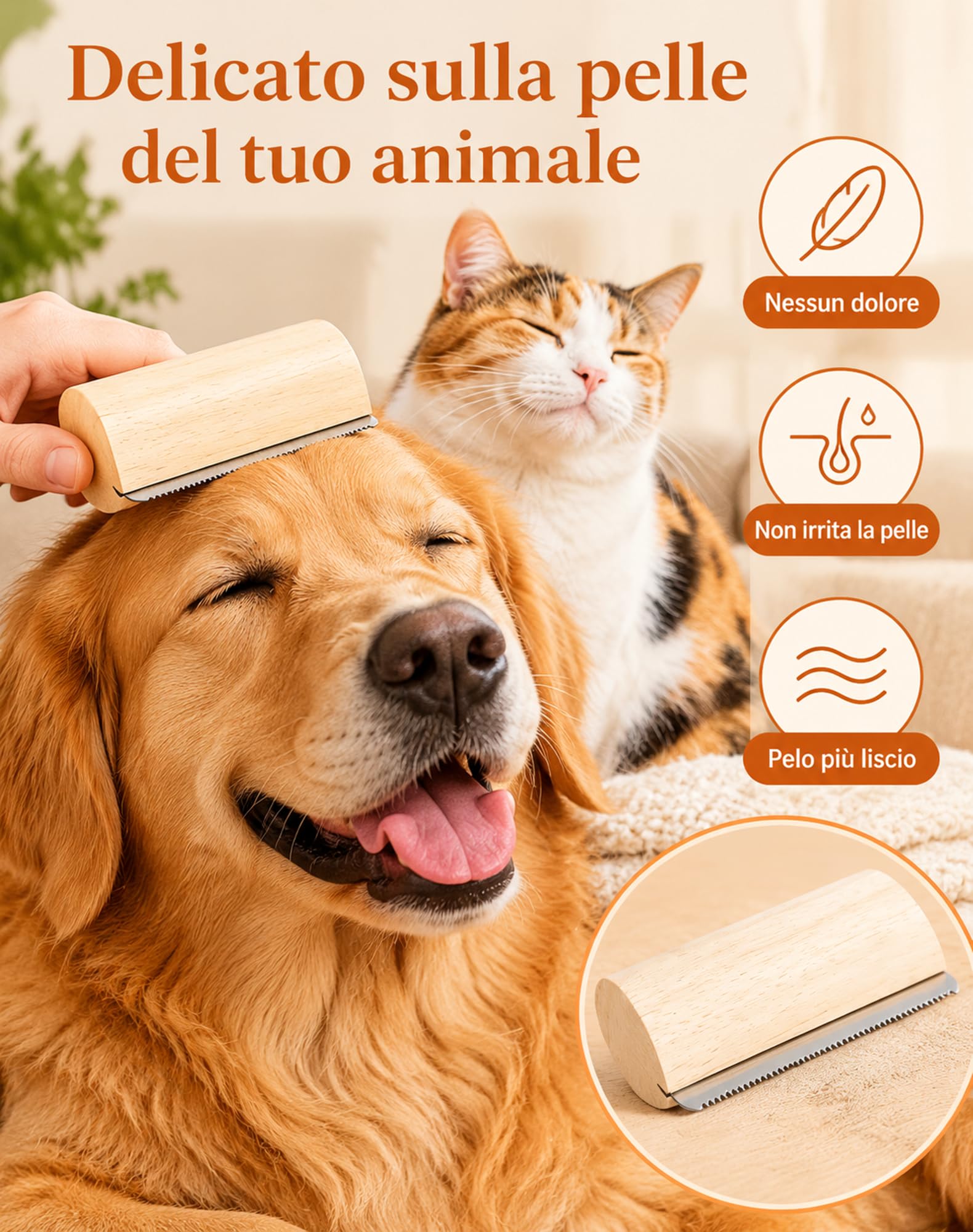 Poileo Spazzola Cani, Epilazione Delicata, Epilazione Rapida in 30s，Marrone
