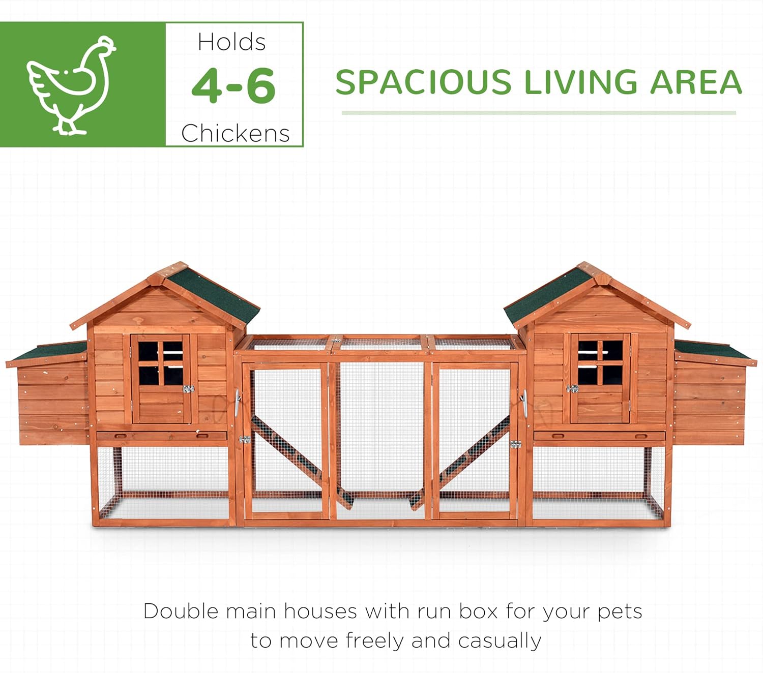 Large Dual Wooden Chicken Coop with Nesting Boxes and Ramps